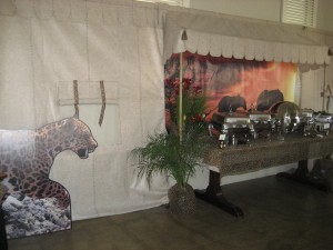 Buffet decor from Indian Springs African themed party