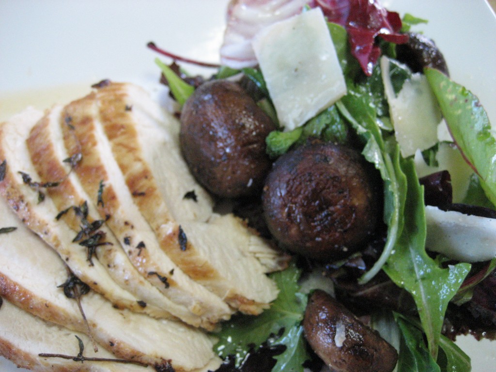 Lemon-Thyme Chicken with Mushroom Parmesan Salad