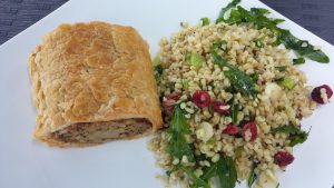 Classic sausage roll and barley salad in Dublin